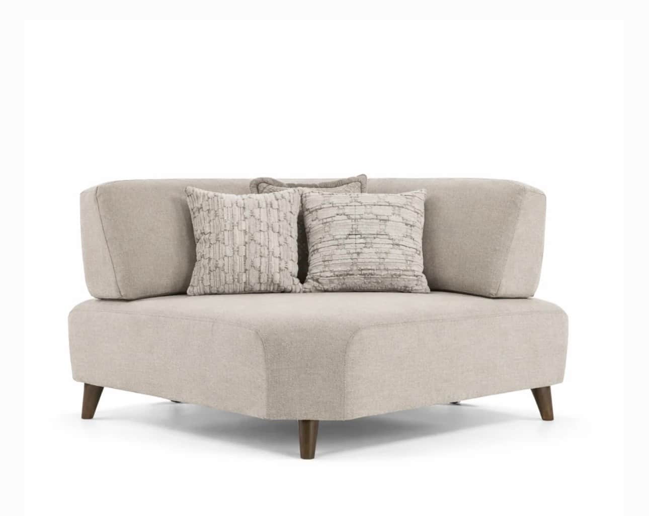 A contemporary upholstered corner sofa module with clean lines and tapered wooden legs. It features… — free GLTF 3D model