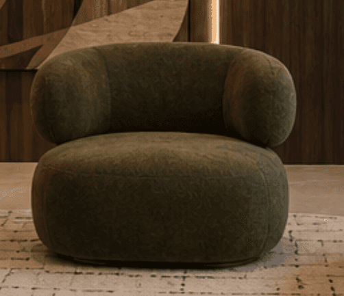 A contemporary lounge chair featuring a soft, plush olive green textured upholstery. The chair has a… — 3D model