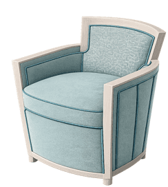 A stylish barrel back armchair featuring a light blue upholstered seat and back, complemented by an… — free OBJ 3D model