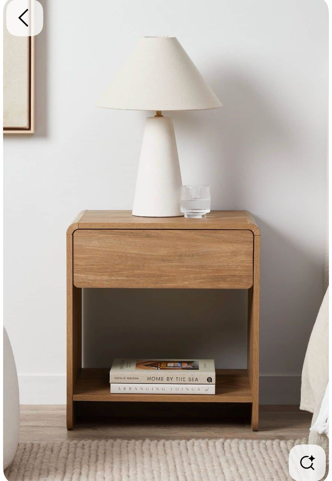 A minimalist wooden nightstand featuring a single drawer at the top and an open lower shelf, charact… — 3D model