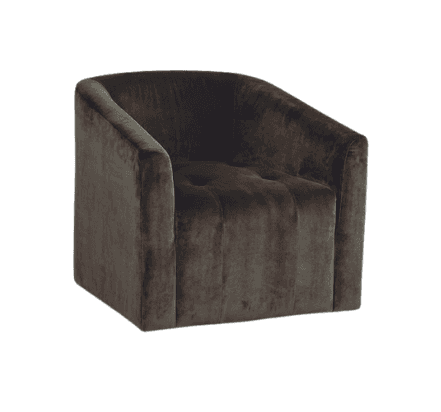 A contemporary barrel-shaped accent chair upholstered in dark grayish-brown velvet, featuring an int… — 3D model