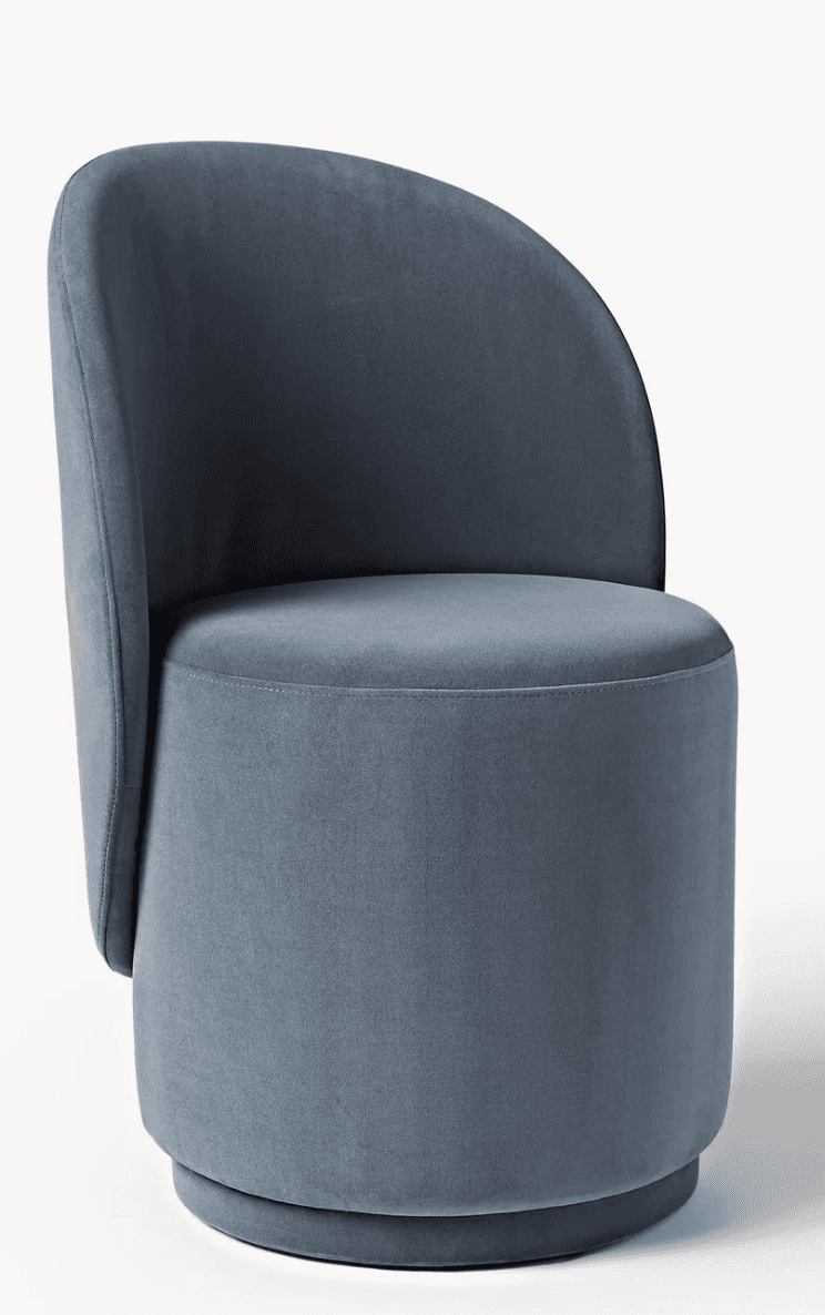 An armless barrel accent chair upholstered in a soft, dusty blue velvet-like fabric. The chair featu… — 3D model