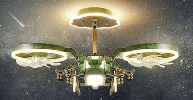 A modern, multi-arm LED chandelier with a distinctive sci-fi or futuristic aesthetic. It features a… — 3D model