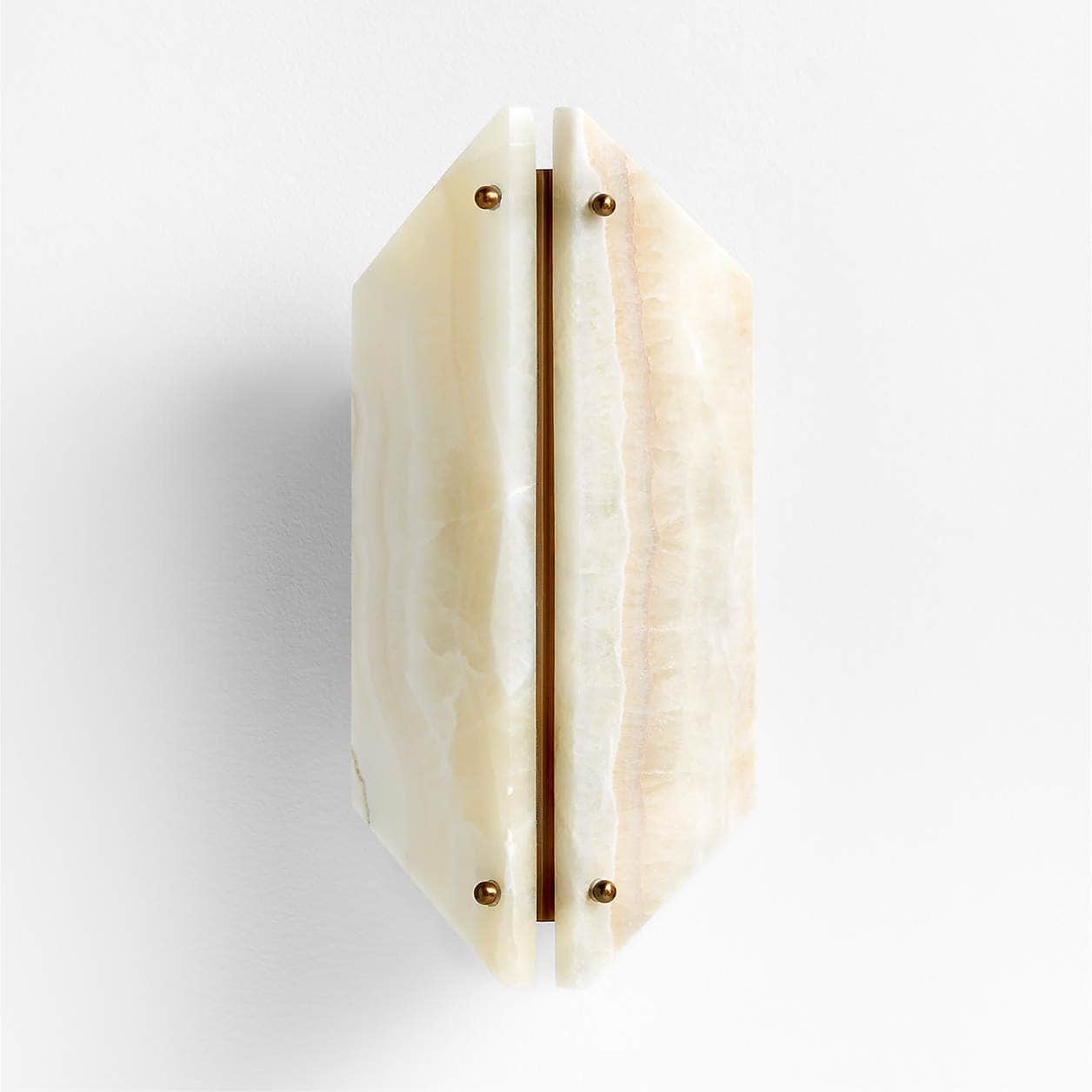 A wall-mounted light fixture featuring two elongated hexagonal panels of translucent, variegated ony… — 3D model