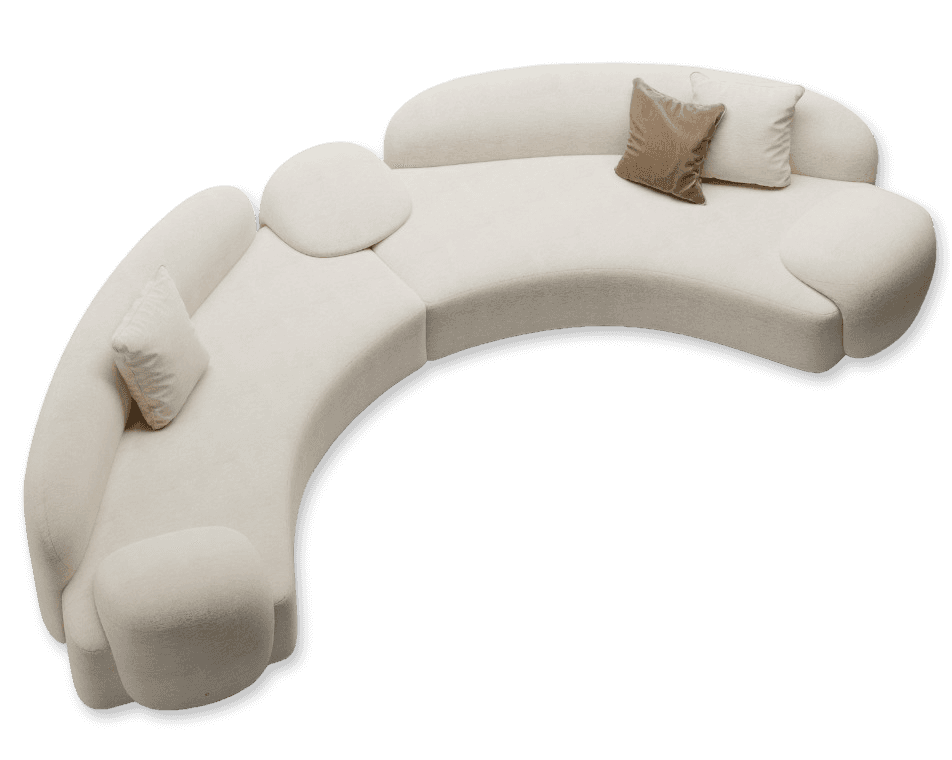 A modular, curved sofa with a soft, textured upholstery. The design features rounded edges and organ… — free GLTF 3D model