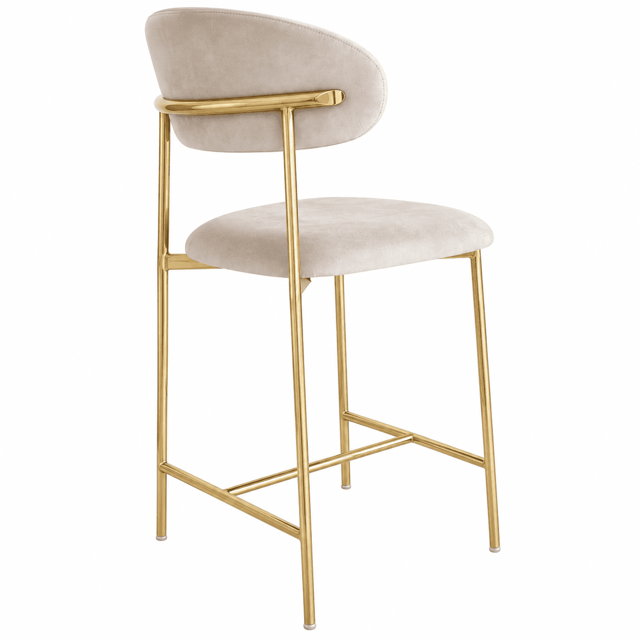 A contemporary bar stool featuring a slender gold-finished metal frame with integrated footrests, su… — 3D model