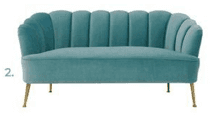 A stylish two-seater loveseat featuring a distinctive scalloped, shell-like backrest upholstered in… — 3D model
