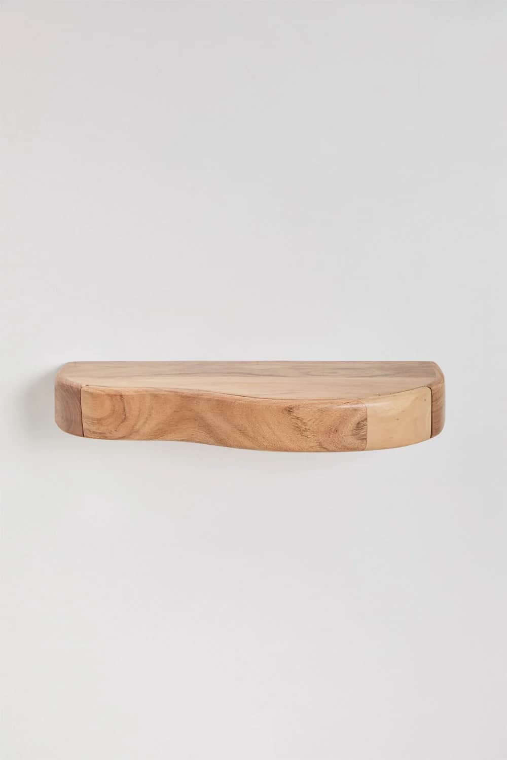 A semi-circular wall shelf constructed from solid wood. The front edge features a live-edge, natural… — 3D model
