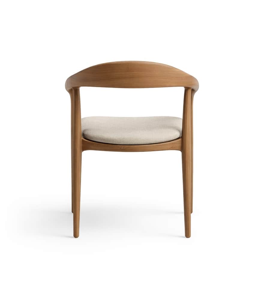 A wooden armchair with a curved backrest and a light-colored upholstered seat. The chair features fo… — 3D model