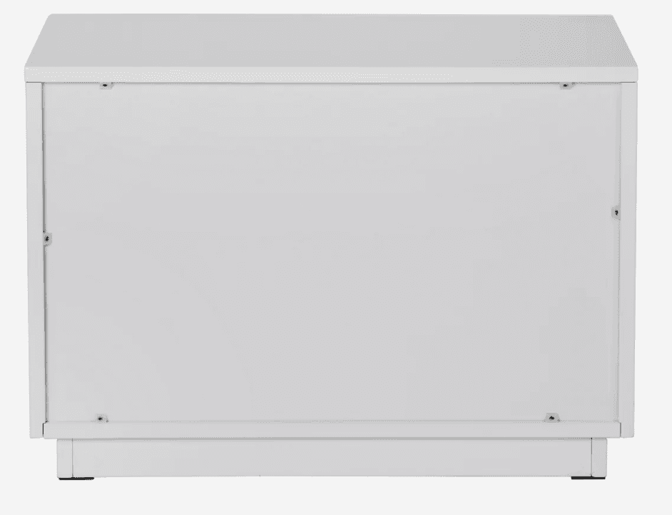 A minimalist, rectangular storage chest or cabinet rendered in a solid white finish. It features vis… — 3D model
