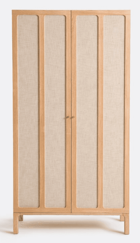 A tall, rectangular storage unit featuring two full-height doors. The doors are constructed with lig… — 3D model