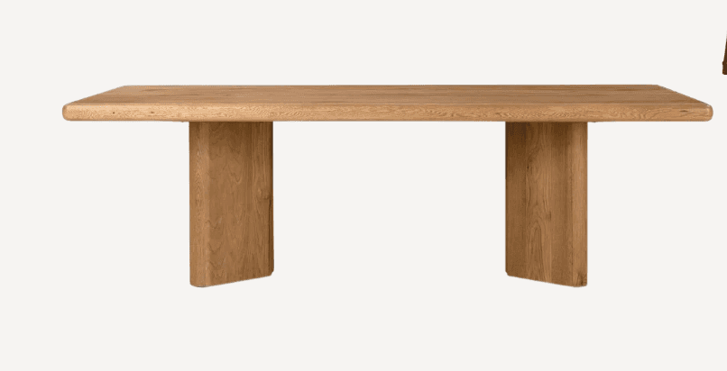 A modern rectangular dining table crafted from light-colored solid wood, likely oak, featuring a thi… — free OBJ 3D model