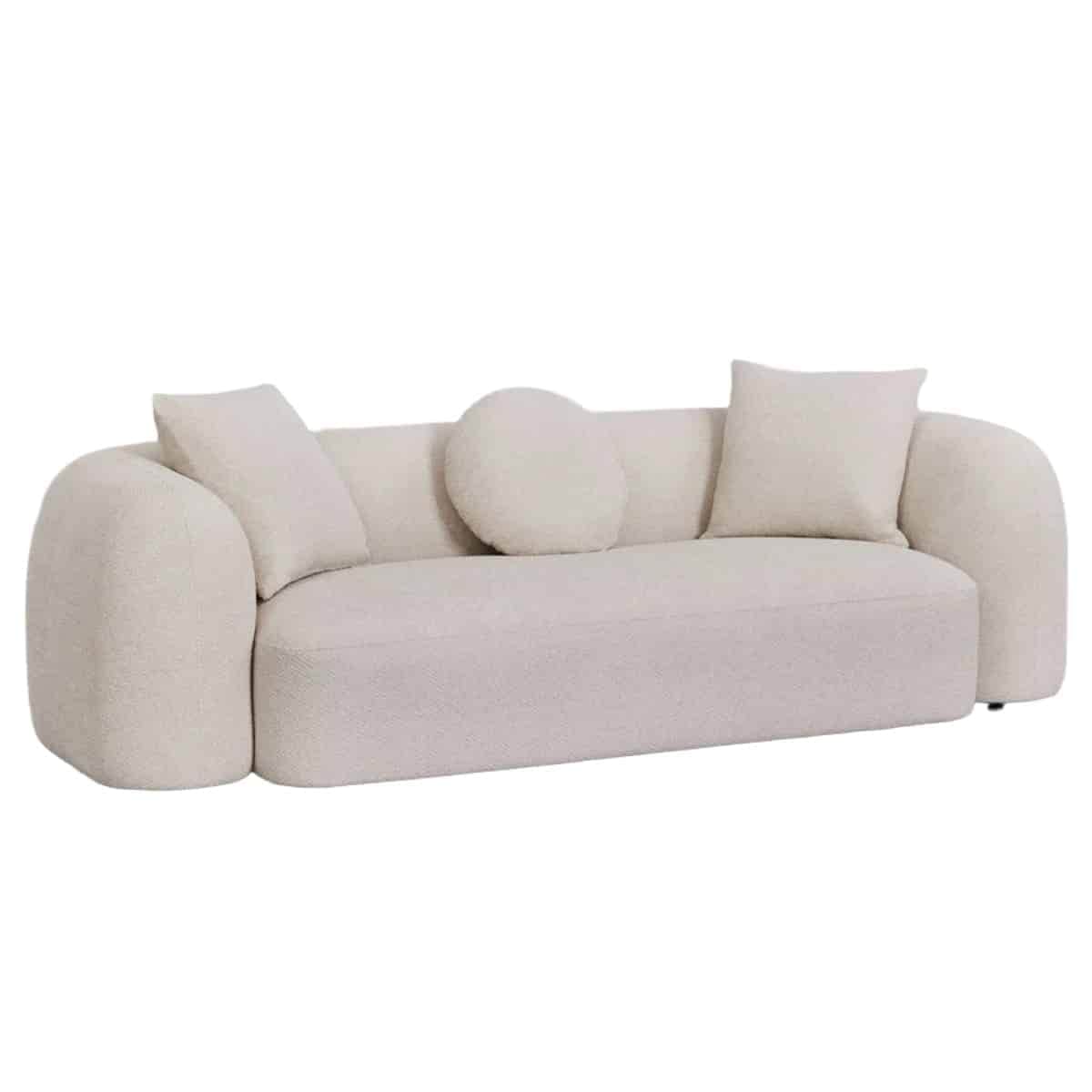 A modern, minimalist sofa featuring a low-profile design and soft, rounded armrests. It is upholster… — 3D model