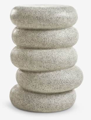 A tall, cylindrical stool or side table composed of five stacked, rounded, ring-like segments, finis… — 3D model