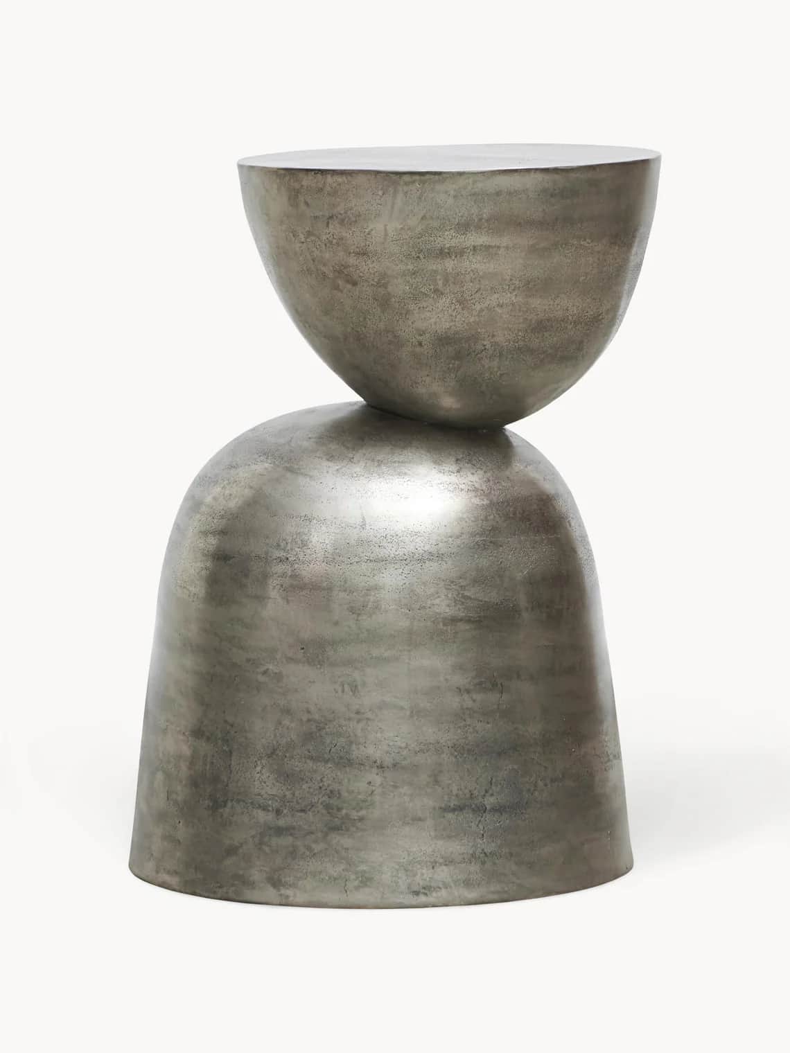A modern side table with a unique hourglass-like silhouette. It features two stacked, rounded forms.… — 3D model