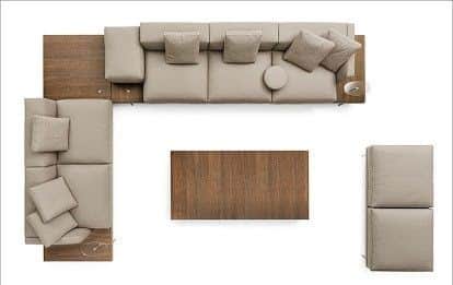 A large, contemporary modular sectional sofa arrangement in a light beige/grey upholstery, featuring… — 3D model