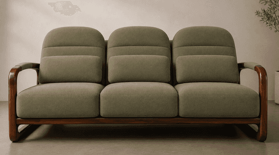 A three-seater sofa featuring a distinctive exposed bentwood frame and upholstered cushions. The sof… — free GLTF 3D model