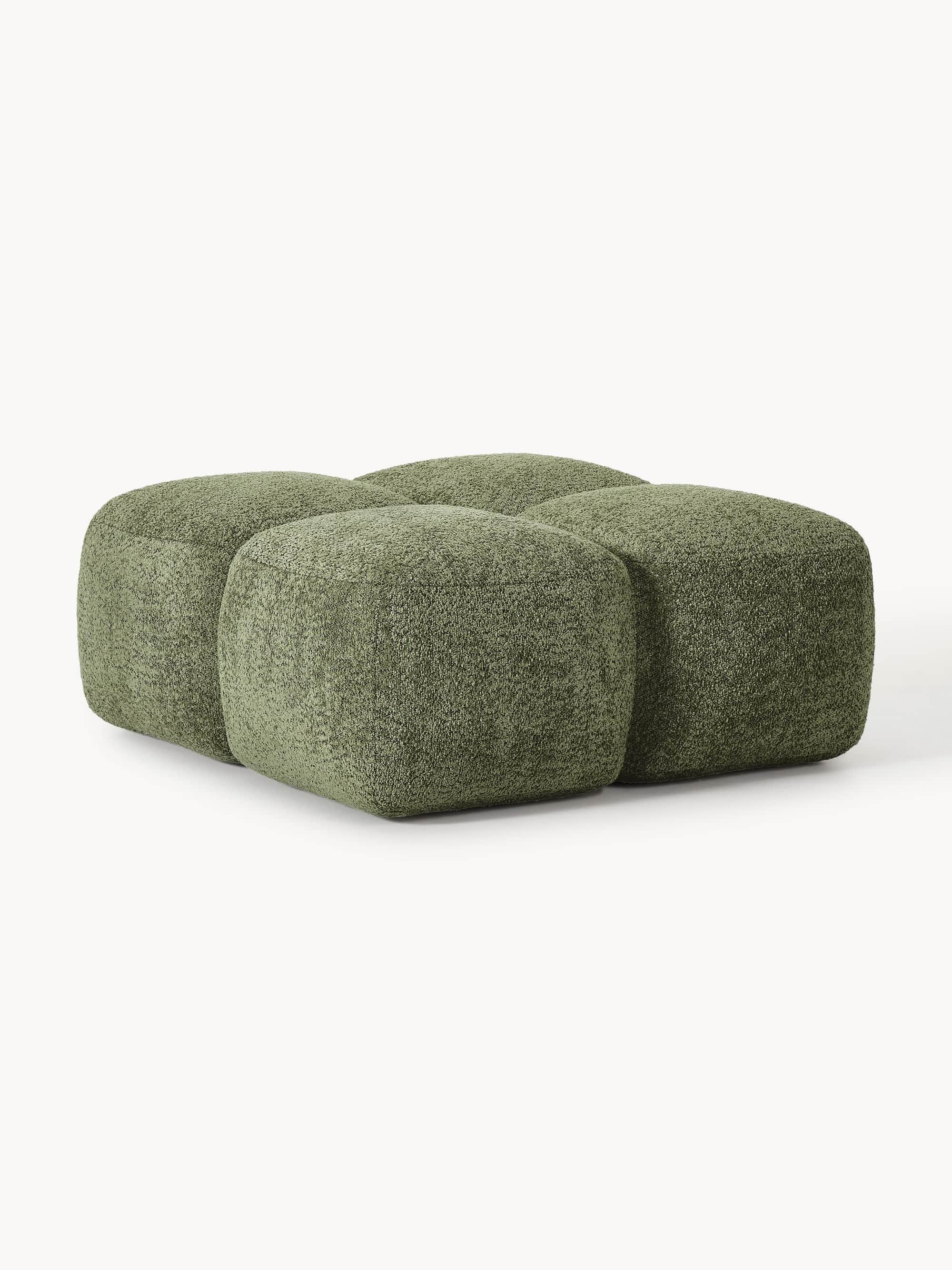 A modular ottoman with a rounded, organic form. The piece is upholstered in a textured green fabric… — free BLEND 3D model