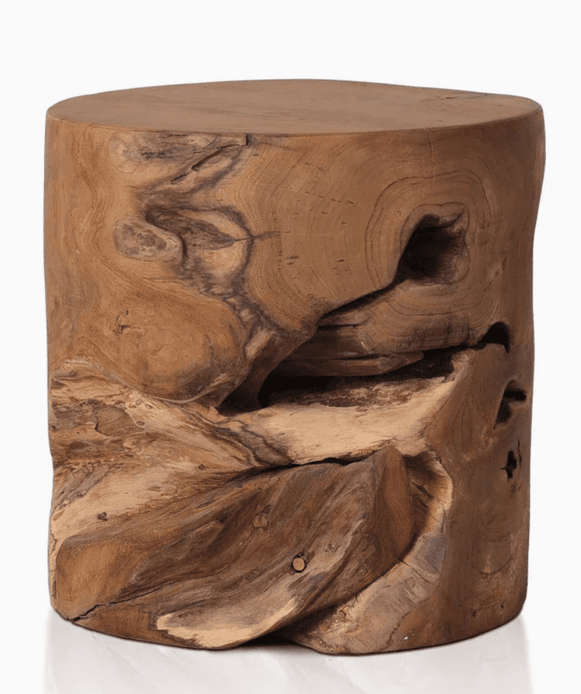 A cylindrical stool crafted from a single piece of natural wood, possibly a tree stump. The surface… — 3D model