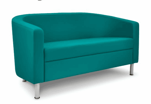 A vibrant teal upholstered two-seater loveseat with a modern, compact design. It features a continuo… — 3D model