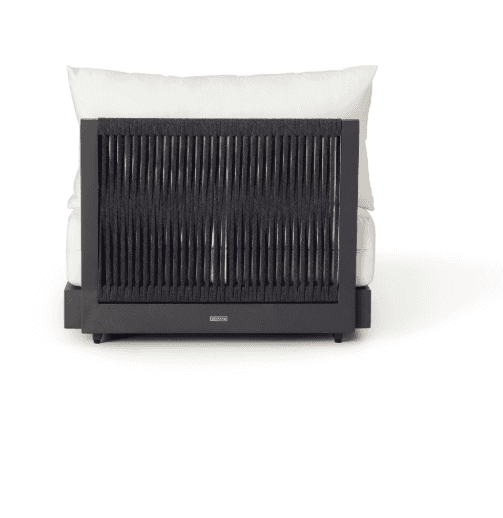 An outdoor modular armless chair unit featuring a dark gray powder-coated metal frame and a woven ro… — 3D model