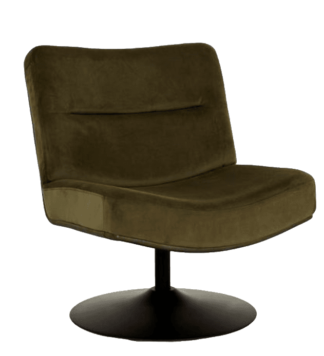 A modern armchair upholstered in olive green velvet fabric. The chair features a low profile with a… — 3D model