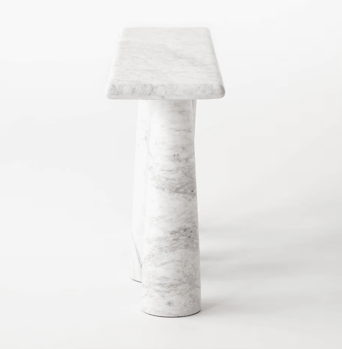A minimalist and sculptural console table crafted entirely from white marble with subtle grey veinin… — 3D model