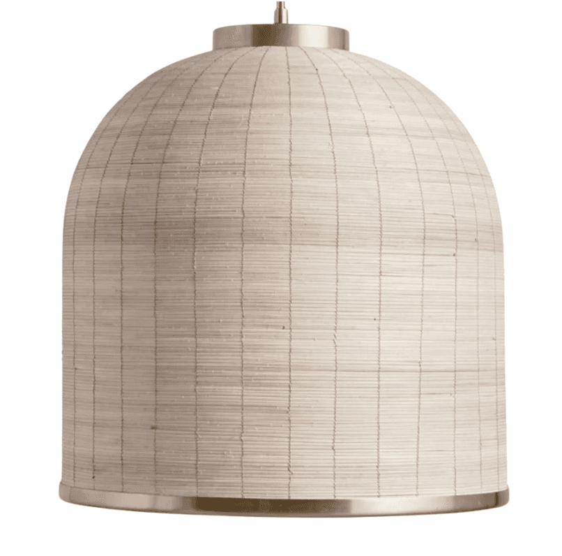 A bell-shaped pendant light featuring a shade meticulously crafted from tightly woven natural rattan… — 3D model