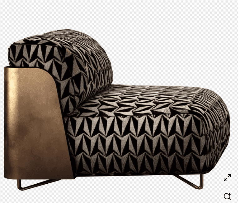 A modern armchair featuring a rounded, upholstered form with a striking geometric pattern. The armch… — free OBJ 3D model