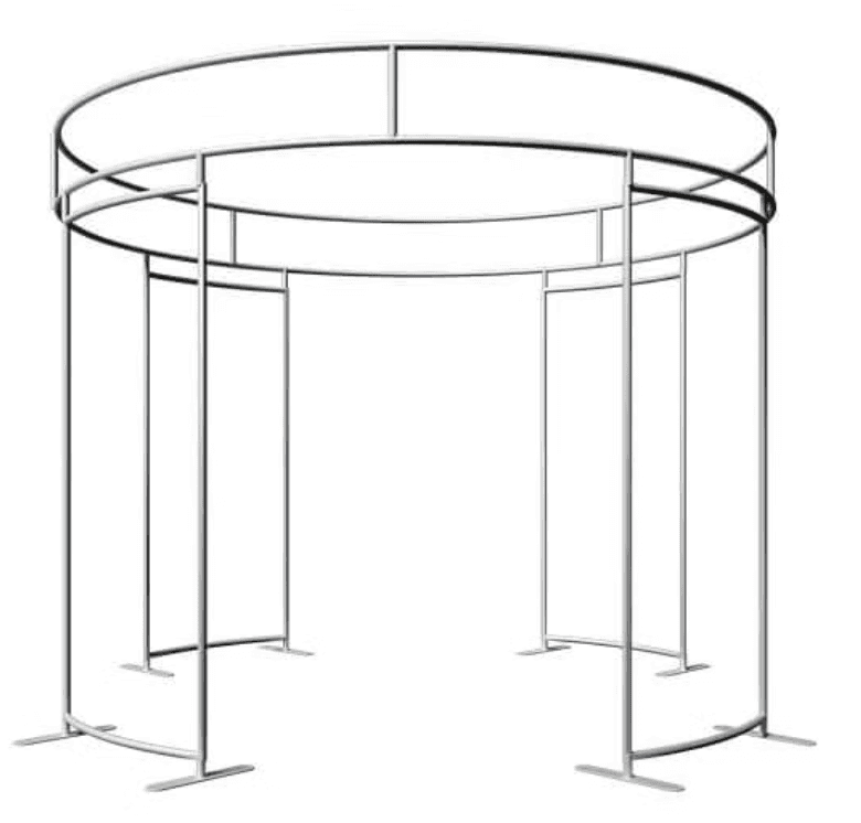 A cylindrical display stand constructed from metal tubing. It features two horizontal circular rings… — 3D model