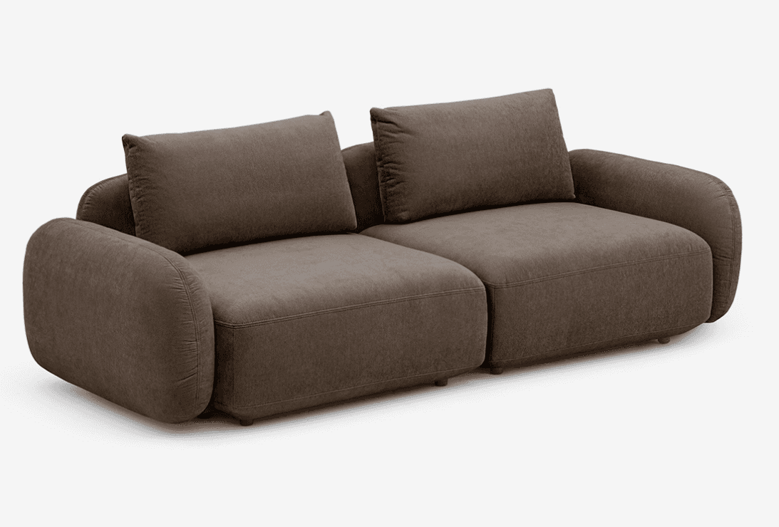 A contemporary two-seater sofa with plush, rounded arms and back cushions. The sofa is upholstered i… — 3D model