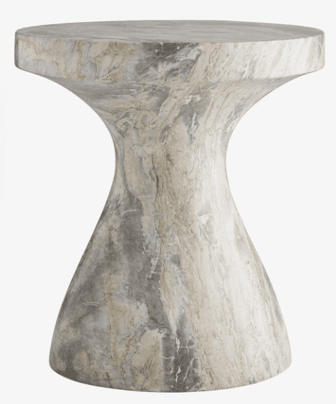 A small, solid accent table crafted from natural gray and white marble. It features a circular top a… — 3D model