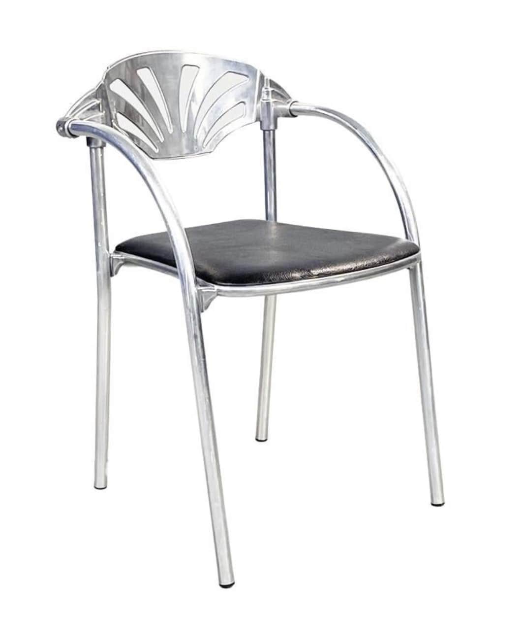 A contemporary armchair featuring a polished aluminum frame with gracefully curved armrests and legs… — 3D model