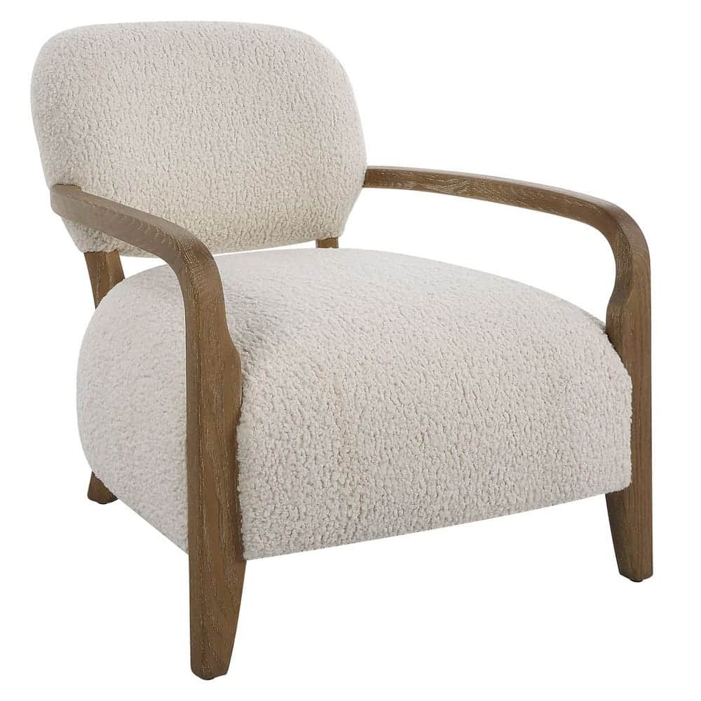 A comfortable armchair featuring a curved backrest and seat upholstered in a plush, textured cream-c… — 3D model