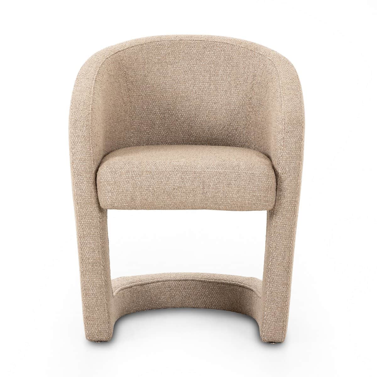 A contemporary accent chair with a curved backrest and upholstered seat and frame. The chair feature… — 3D model