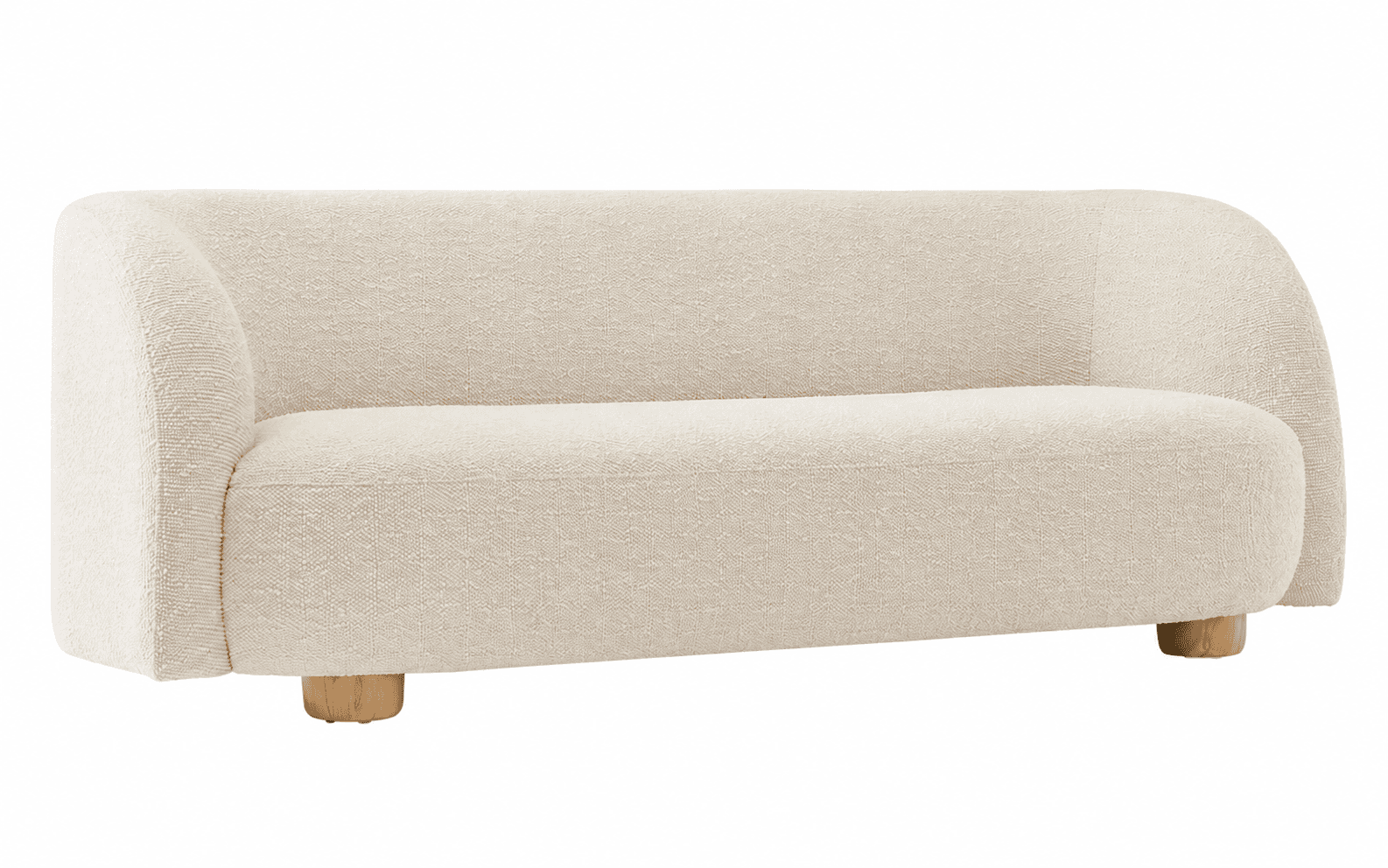 A cream-colored upholstered loveseat featuring a rounded, contemporary design with a continuous back… — 3D model