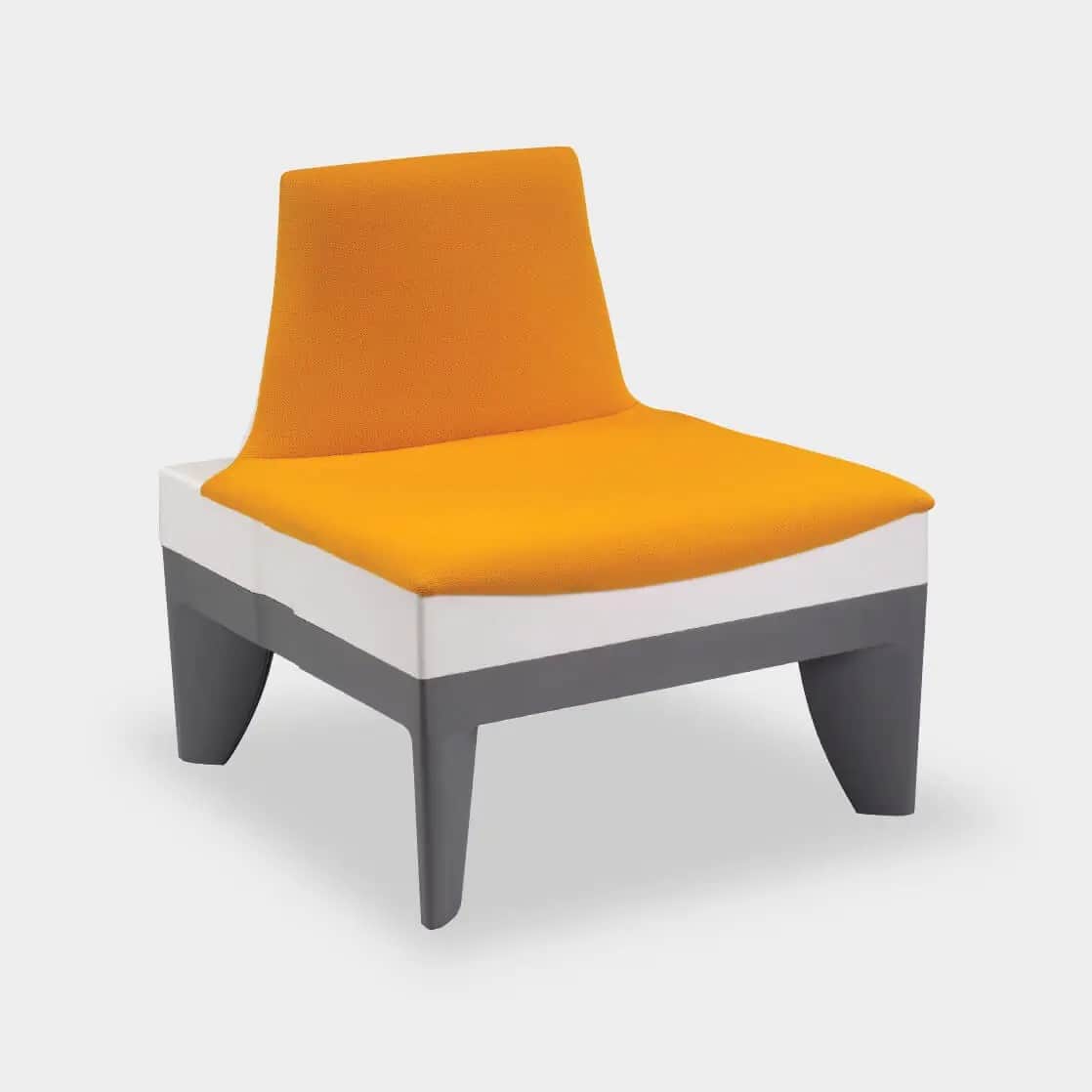 A modern chair with a sculpted base and upholstered seat and back. The base consists of two rectangu… — 3D model
