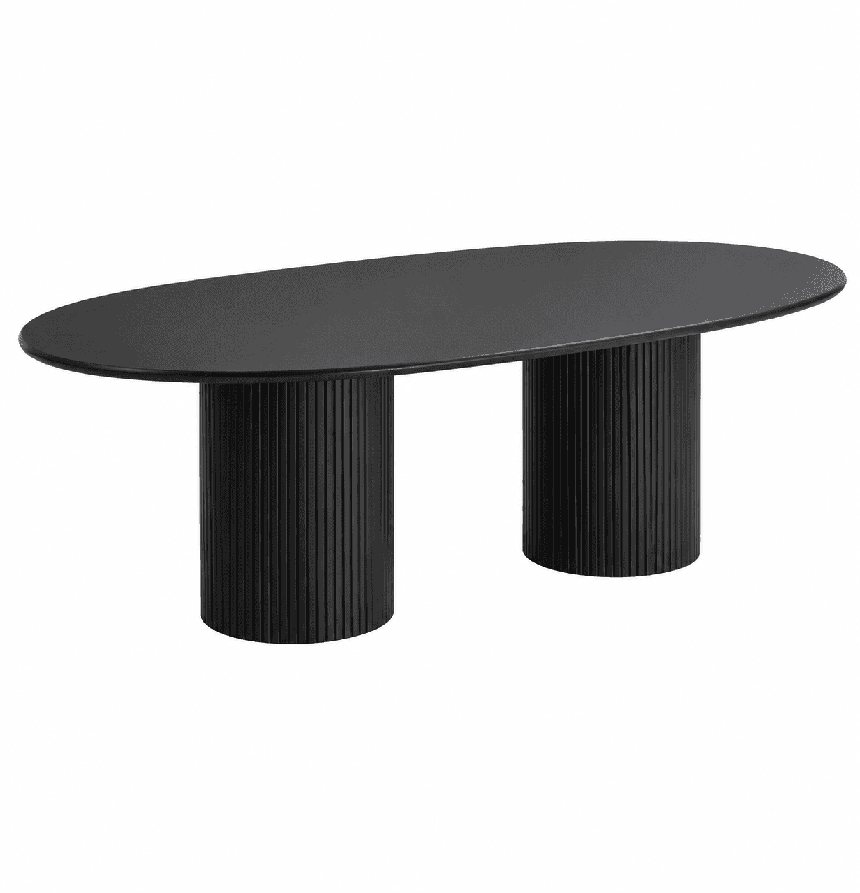 A sleek, modern oval table featuring a matte black finish. The tabletop is elongated and rests upon… — free BLEND 3D model