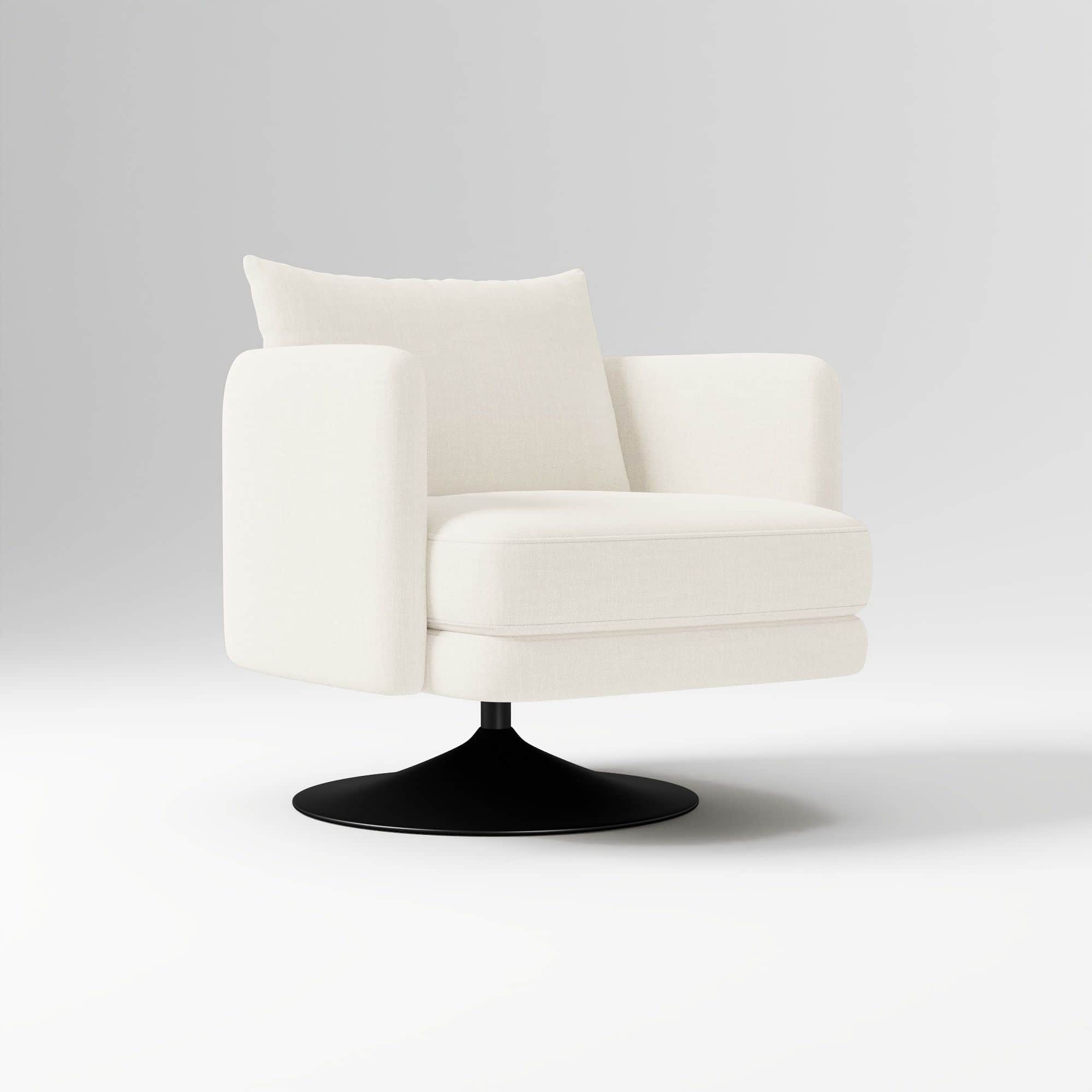 A modern accent chair with a plush, upholstered seat and back, featuring a low-profile, circular, bl… — free OBJ 3D model
