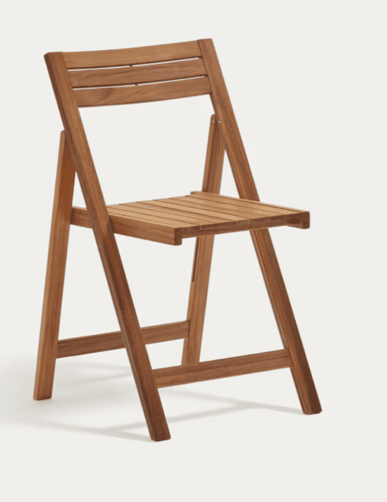 A wooden folding chair constructed from slatted planks. The chair features a simple design with a ba… — free GLTF 3D model