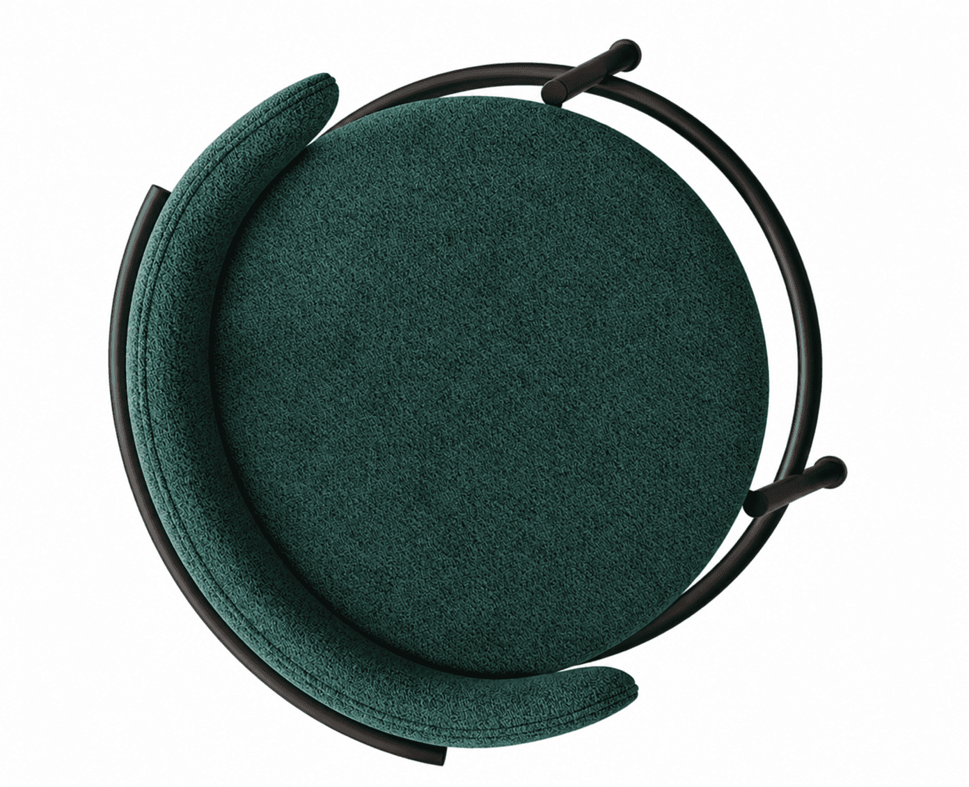 A modern bar stool seen from a top-down perspective, featuring a circular dark green upholstered sea… — 3D model