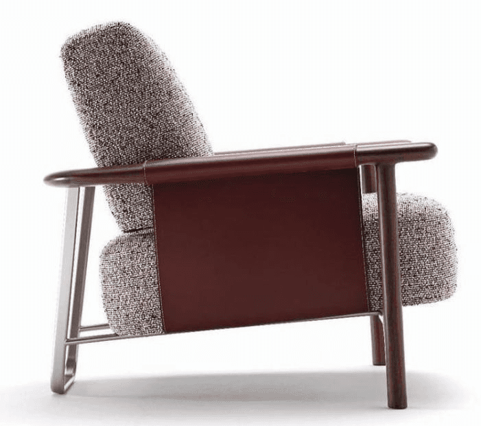A contemporary lounge chair featuring upholstered seat and back cushions, a mixed-material frame com… — 3D model