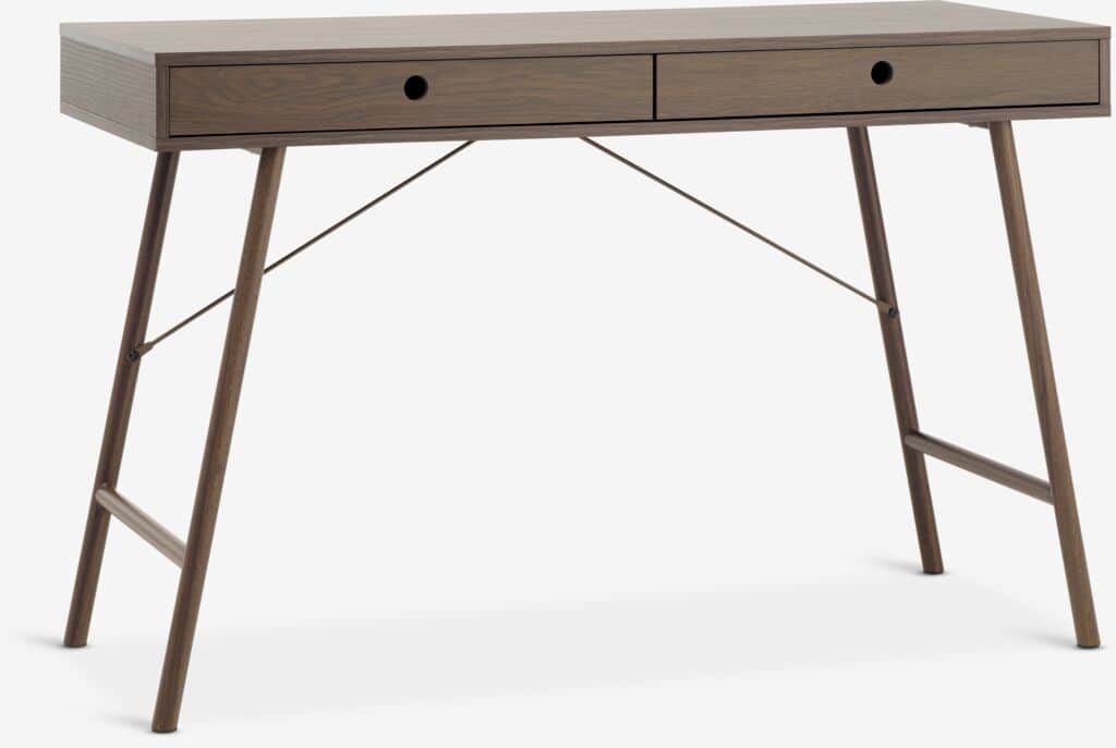 A modern writing desk featuring a rectangular tabletop with two integrated drawers, supported by ang… — 3D model