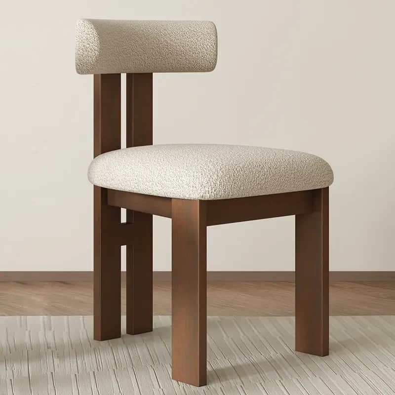 A modern dining chair featuring a solid wooden frame with block legs and a distinctive cylindrical b… — free GLB 3D model