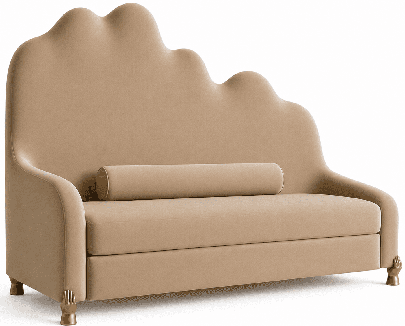 A contemporary two-seater loveseat upholstered in a soft beige fabric, featuring a distinctive scall… — 3D model
