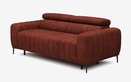 A modern, upholstered sofa with a channel-tufted design on the seat, backrest, and arms. It features… — free GLTF 3D model