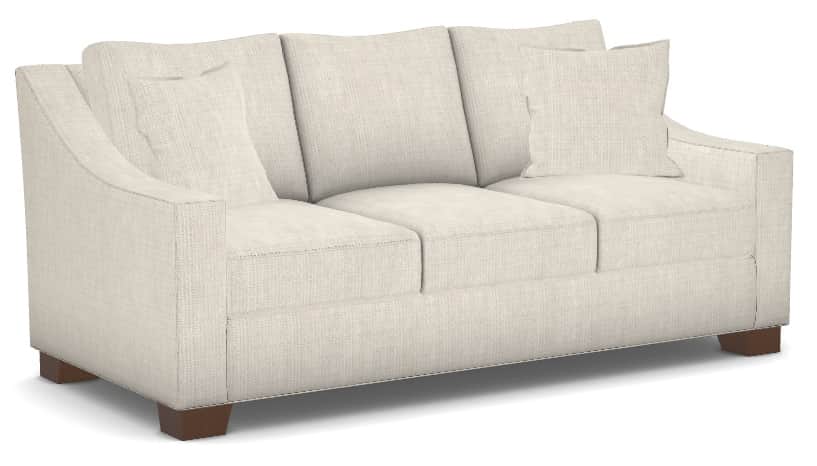 A contemporary three-seater sofa, upholstered in a light-colored, textured fabric, likely off-white… — 3D model