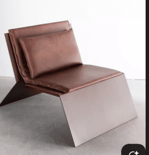 A modern lounge chair with a low profile and angular design. The chair features a dark metal frame w… — free OBJ 3D model