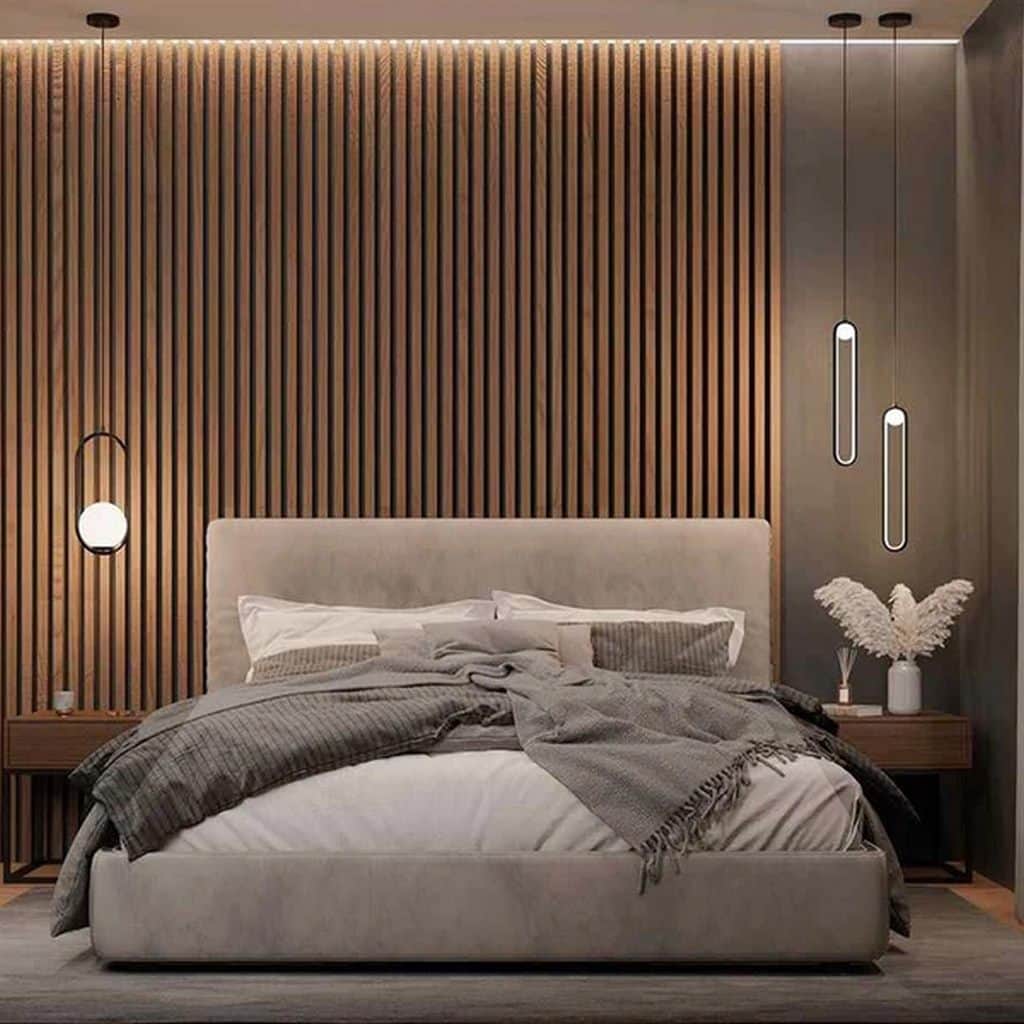A modern upholstered platform bed with a tall, gently curved headboard and a low-profile base, finis… — 3D model