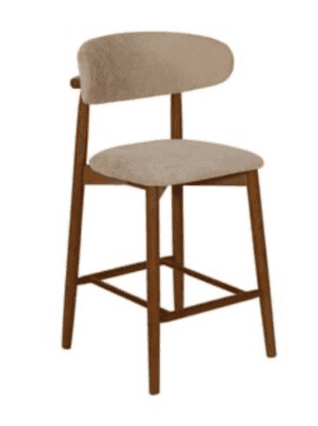A modern bar stool featuring a solid wood frame with splayed legs and cross stretchers, providing st… — 3D model